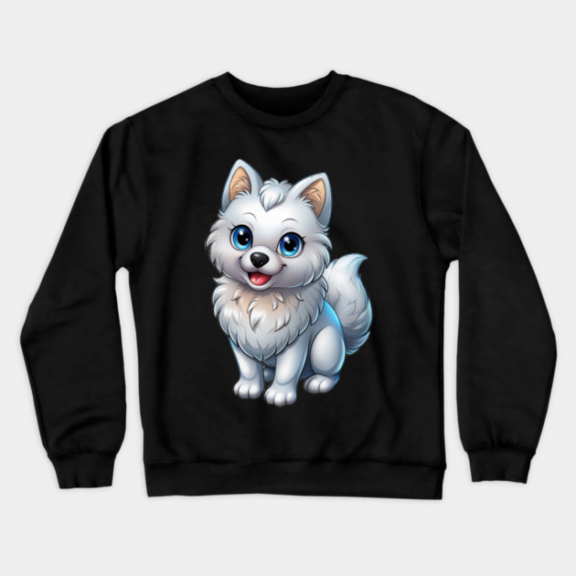 Happy Pomeranian Puppy Cartoon Illustration Crewneck Sweatshirt by IamActiveDog
