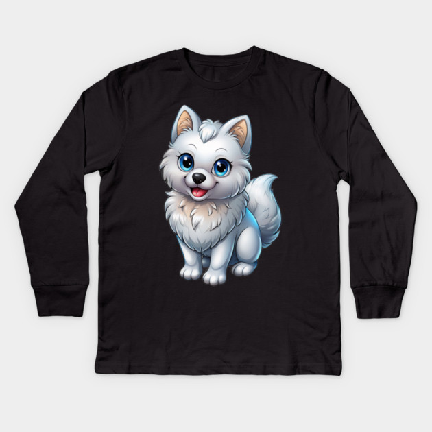 Happy Pomeranian Puppy Cartoon Illustration Kids Long Sleeve T-Shirt by IamActiveDog