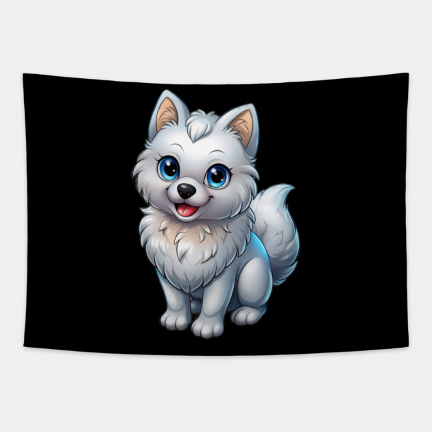 Happy Pomeranian Puppy Cartoon Illustration Tapestry by IamActiveDog