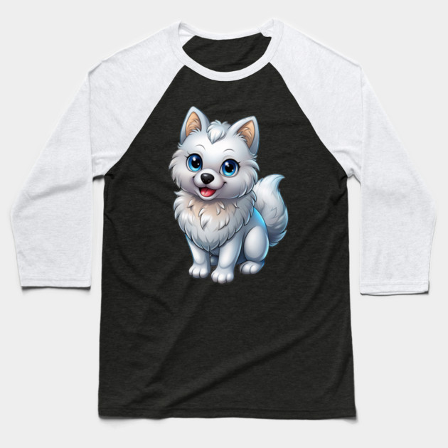 Happy Pomeranian Puppy Cartoon Illustration Baseball T-Shirt by IamActiveDog