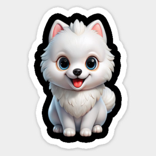 Fluffy White Pomeranian Puppy Cartoon Design Sticker
