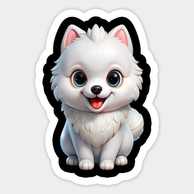 Fluffy White Pomeranian Puppy Cartoon Design Sticker by IamActiveDog