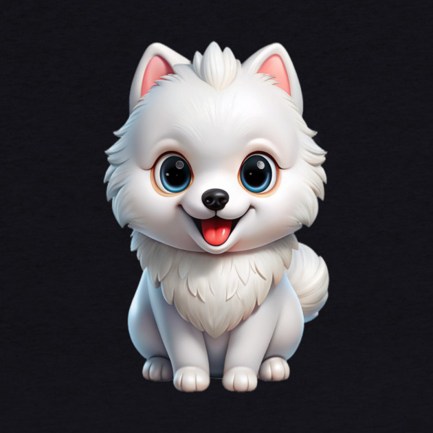 Fluffy White Pomeranian Puppy Cartoon Design by IamActiveDog