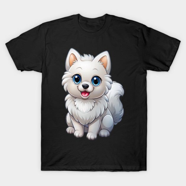 Cute Kawaii White Pomeranian Puppy Artwork T-Shirt by IamActiveDog