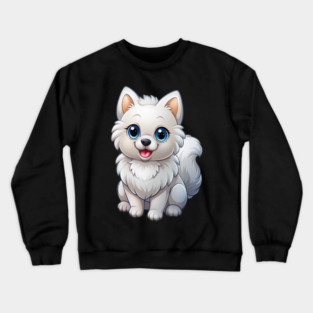 Cute Kawaii White Pomeranian Puppy Artwork Crewneck Sweatshirt