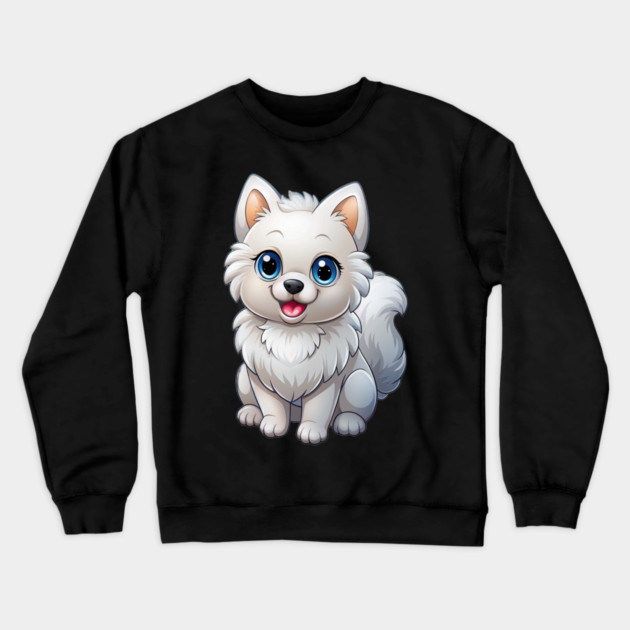 Cute Kawaii White Pomeranian Puppy Artwork Crewneck Sweatshirt by IamActiveDog
