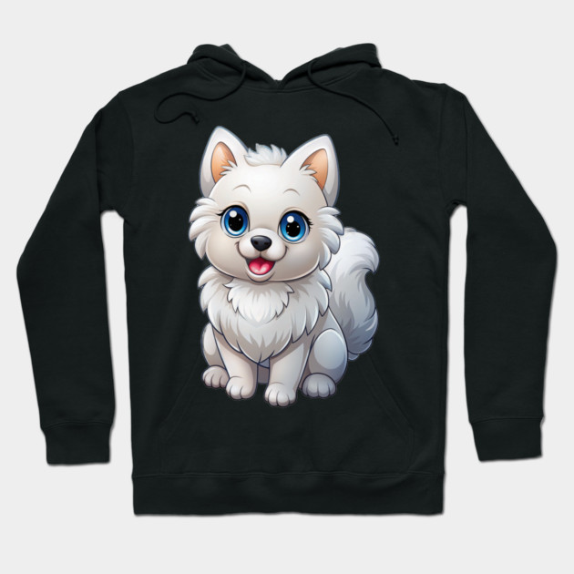 Cute Kawaii White Pomeranian Puppy Artwork Hoodie by IamActiveDog