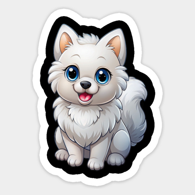 Cute Kawaii White Pomeranian Puppy Artwork Sticker by IamActiveDog