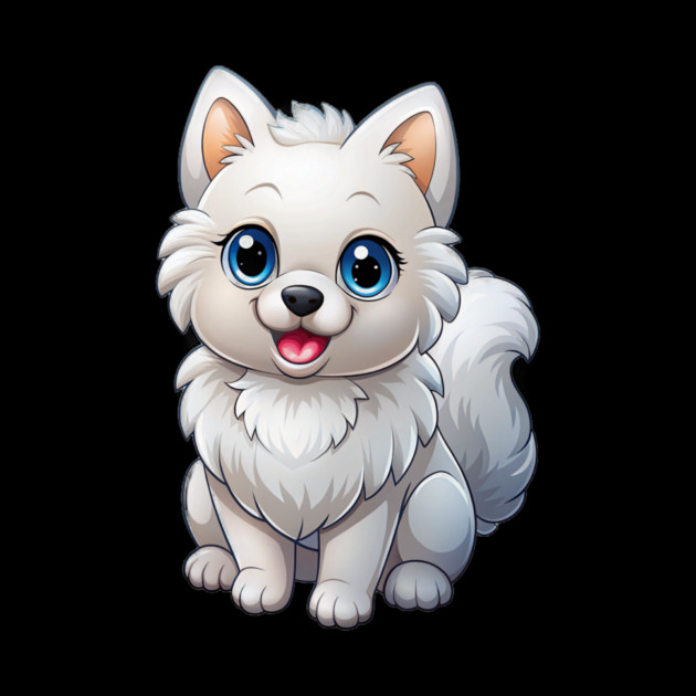Cute Kawaii White Pomeranian Puppy Artwork by IamActiveDog