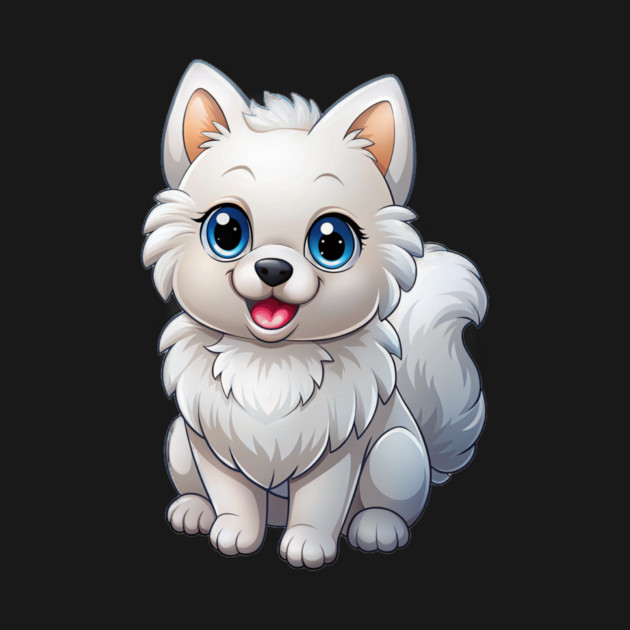Cute Kawaii White Pomeranian Puppy Artwork by IamActiveDog