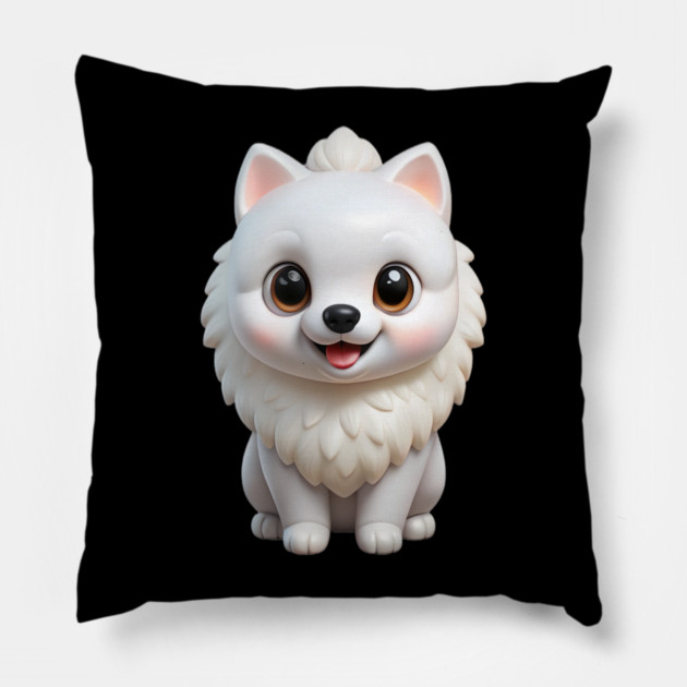 Adorable Kawaii White Pomeranian Puppy Cartoon Illustration Pillow by IamActiveDog
