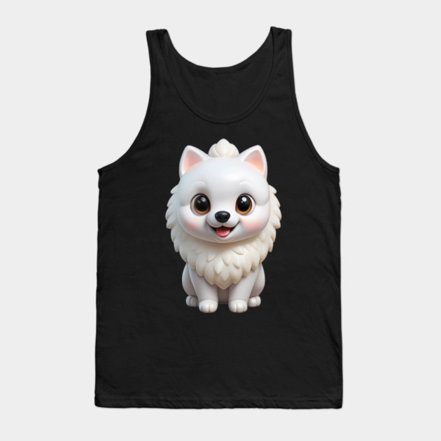Adorable Kawaii White Pomeranian Puppy Cartoon Illustration Tank Top by IamActiveDog