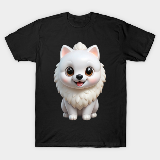 Adorable Kawaii White Pomeranian Puppy Cartoon Illustration T-Shirt by IamActiveDog