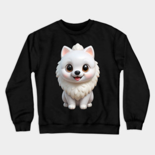 Adorable Kawaii White Pomeranian Puppy Cartoon Illustration Crewneck Sweatshirt