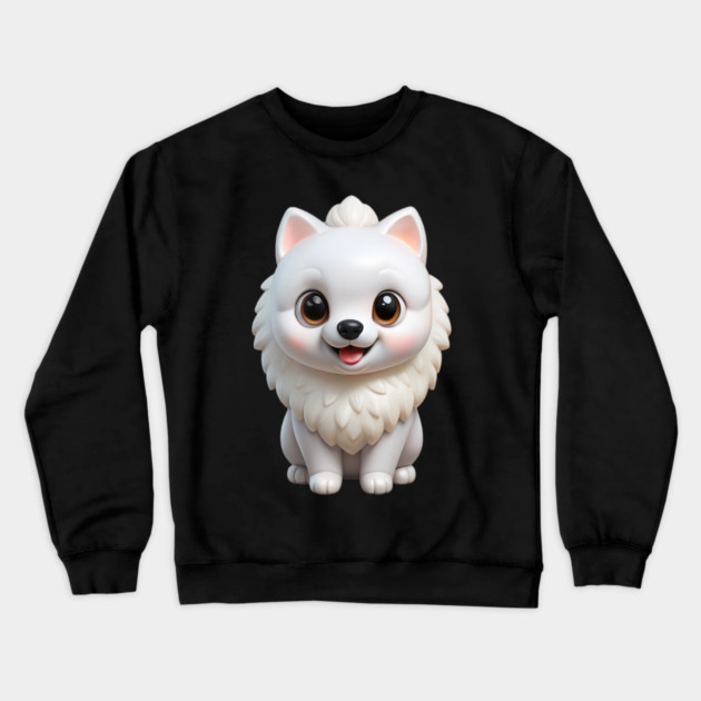 Adorable Kawaii White Pomeranian Puppy Cartoon Illustration Crewneck Sweatshirt by IamActiveDog