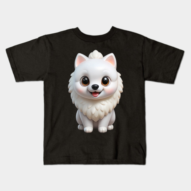 Adorable Kawaii White Pomeranian Puppy Cartoon Illustration Kids T-Shirt by IamActiveDog