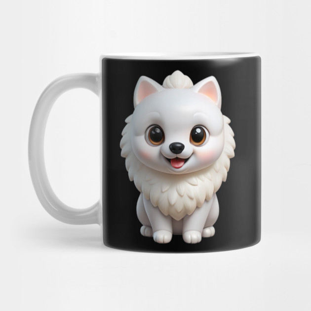 Adorable Kawaii White Pomeranian Puppy Cartoon Illustration by IamActiveDog
