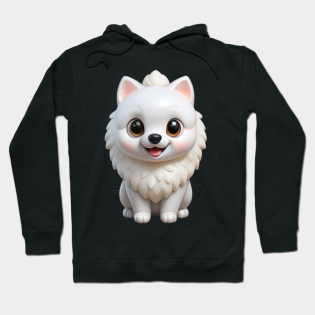 Adorable Kawaii White Pomeranian Puppy Cartoon Illustration Hoodie by IamActiveDog