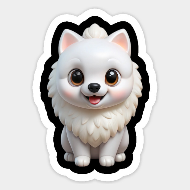 Adorable Kawaii White Pomeranian Puppy Cartoon Illustration Sticker by IamActiveDog