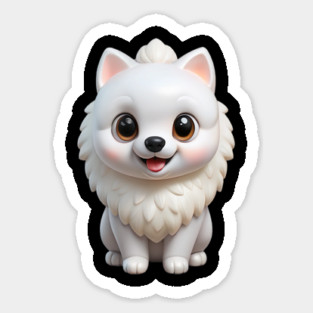 Adorable Kawaii White Pomeranian Puppy Cartoon Illustration Magnet