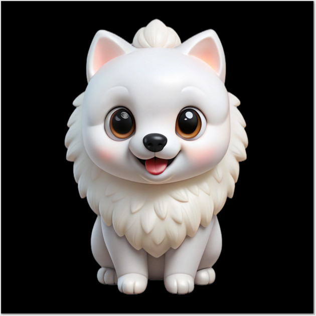 Adorable Kawaii White Pomeranian Puppy Cartoon Illustration Wall Art by IamActiveDog