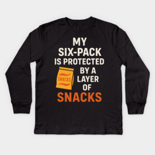 My Six-Pack Protected by Snacks Funny Food Humor Graphic Kids Long Sleeve T-Shirt