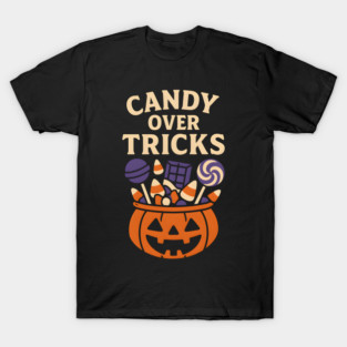 Candy Over Tricks Halloween Pumpkin Candy Graphic T-Shirt