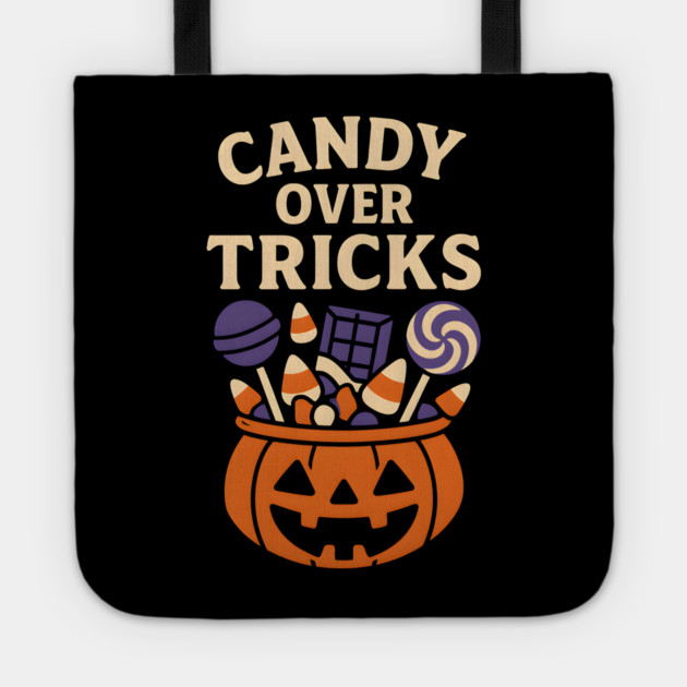Candy Over Tricks Halloween Pumpkin Candy Graphic Tote by MakerMind8.2