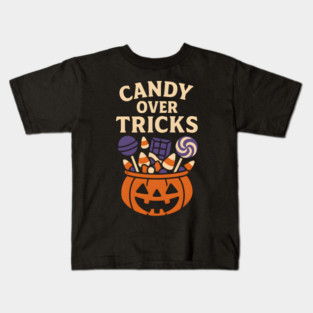 Candy Over Tricks Halloween Pumpkin Candy Graphic Kids T-Shirt