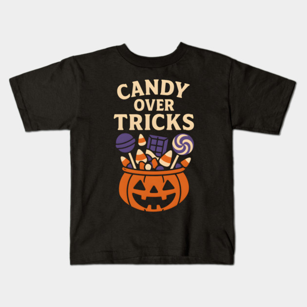 Candy Over Tricks Halloween Pumpkin Candy Graphic Kids T-Shirt by MakerMind8.2