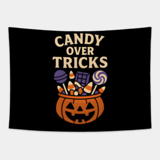 Candy Over Tricks Halloween Pumpkin Candy Graphic Tapestry