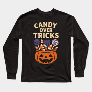 Candy Over Tricks Halloween Pumpkin Candy Graphic Long Sleeve T-Shirt