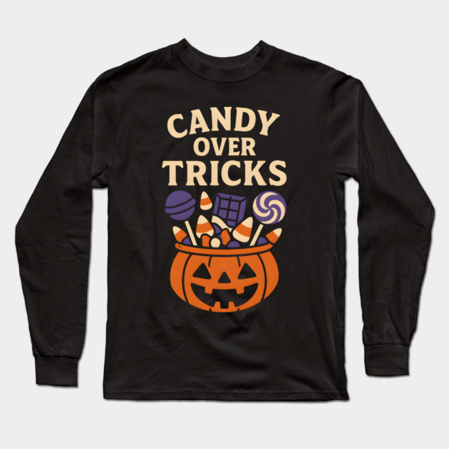 Candy Over Tricks Halloween Pumpkin Candy Graphic Long Sleeve T-Shirt by MakerMind8.2