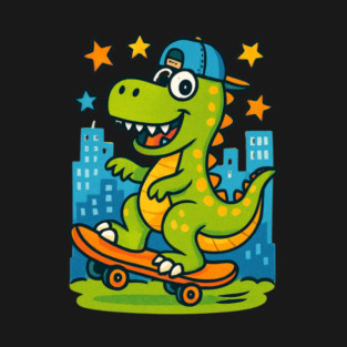 Dino-Skater – Cool Cartoon Dinosaur on Skateboard T-Shirt