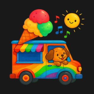 Rainbow Ice Cream Truck – Cute Puppy Driver T-Shirt