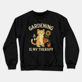 Gardening is My Therapy Cute Cat Sunflower Gardening Funny Crewneck Sweatshirt