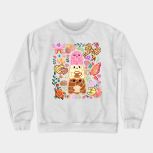 Cute Concha Trio with Flowers and Butterflies Crewneck Sweatshirt