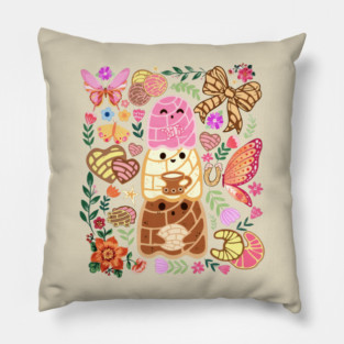 Cute Concha Trio with Flowers and Butterflies Pillow