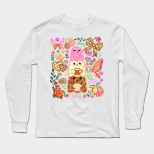 Cute Concha Trio with Flowers and Butterflies Long Sleeve T-Shirt
