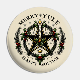 Merry Yule Happy Solstice Pentagram Wreath Pin