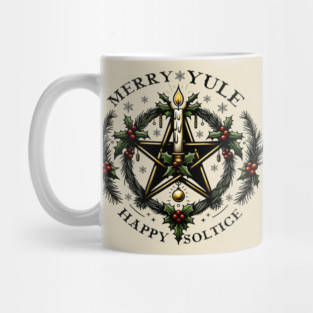 Merry Yule Happy Solstice Pentagram Wreath Mug
