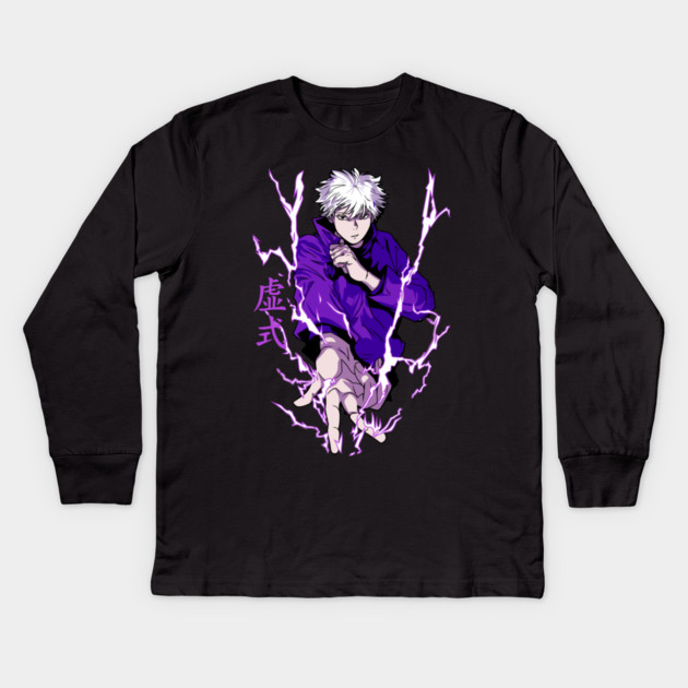 Jujutsu Kaisen Gojo in Battle Mode Art Kids Long Sleeve T-Shirt by Otaku Vibes