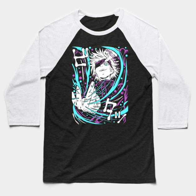 Satoru Gojo - Jujutsu Kaisen Anime Energy Burst Baseball T-Shirt by Otaku Vibes