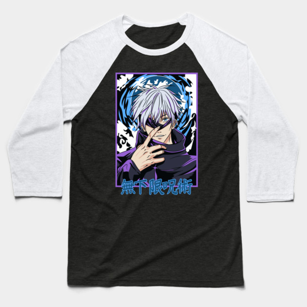 Jujutsu Kaisen Gojo Infinity Eyes Design Baseball T-Shirt by Otaku Vibes