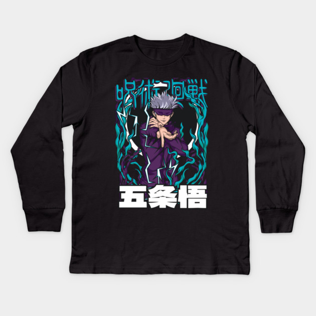 Jujutsu Kaisen Gojo Anime Energy Glow Kids Long Sleeve T-Shirt by Otaku Vibes