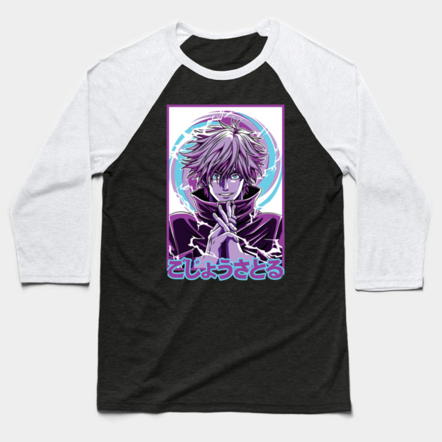 Jujutsu Kaisen Gojo Close-Up Power Stare Baseball T-Shirt by Otaku Vibes