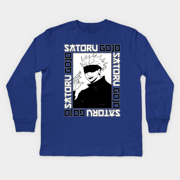 Jujutsu Kaisen Gojo Anime Black and White Kids Long Sleeve T-Shirt by Otaku Vibes