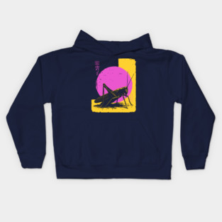 Bold Grasshopper Japanese Art | Pink & Yellow Insect Ukiyo-e Style Kids Hoodie