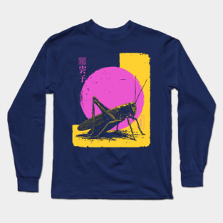 Bold Grasshopper Japanese Art | Pink & Yellow Insect Ukiyo-e Style Long Sleeve T-Shirt