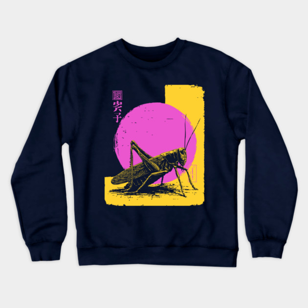 Bold Grasshopper Japanese Art | Pink & Yellow Insect Ukiyo-e Style Crewneck Sweatshirt by TuncGK